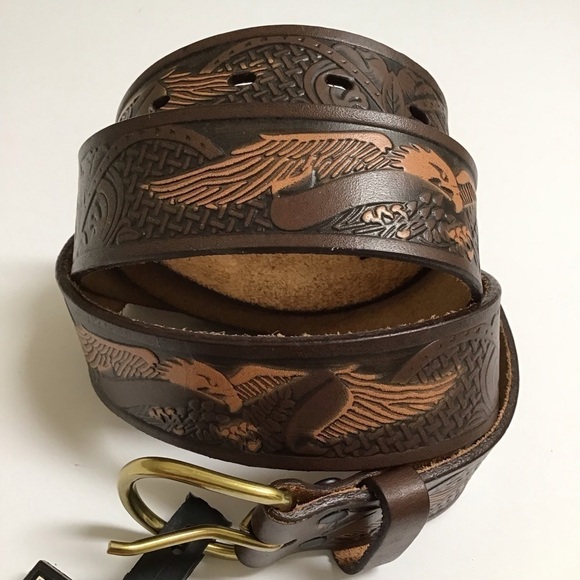 Wrangler EAGLE Leather Belt SZ 46 Western Men Embossed 100% Brown Tan Rodeo NEW - Picture 2 of 15